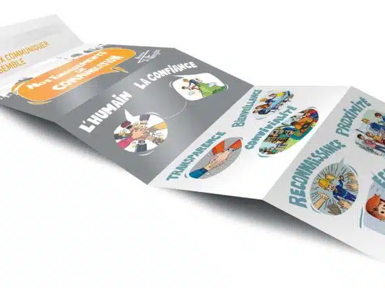 design et impression argent sur papier eco pour dépliant vertical à 5 volets