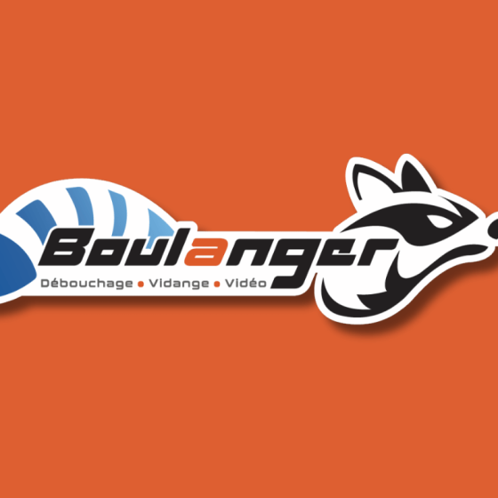 Création Logo mascotte avec DU SIROP design agence de communication graphique : logo SAS Boulanger version avec baseline et contour sur fond foncé