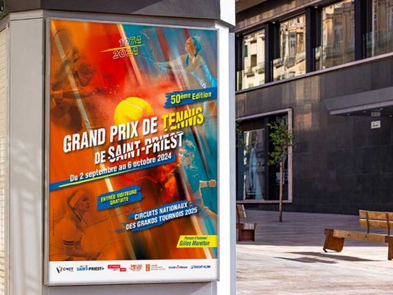 design graphique grand prix tennis Saint Priest par l'agence graphique DU SIROP design Lyon :mise en situation affichage urbain