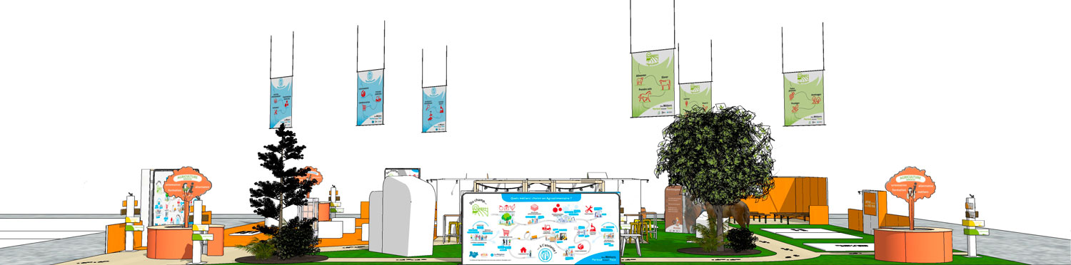 création maquette de stand événementiel PAO, agence DU SIROP design : ton partenaire évènementiel