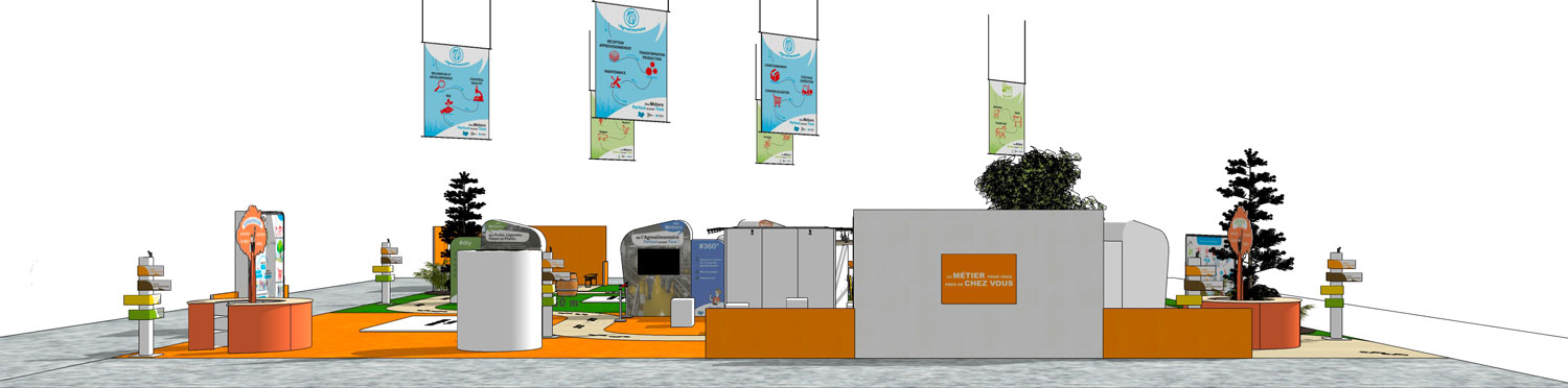 création maquette de stand événementiel PAO, agence DU SIROP design : ton partenaire évènementiel