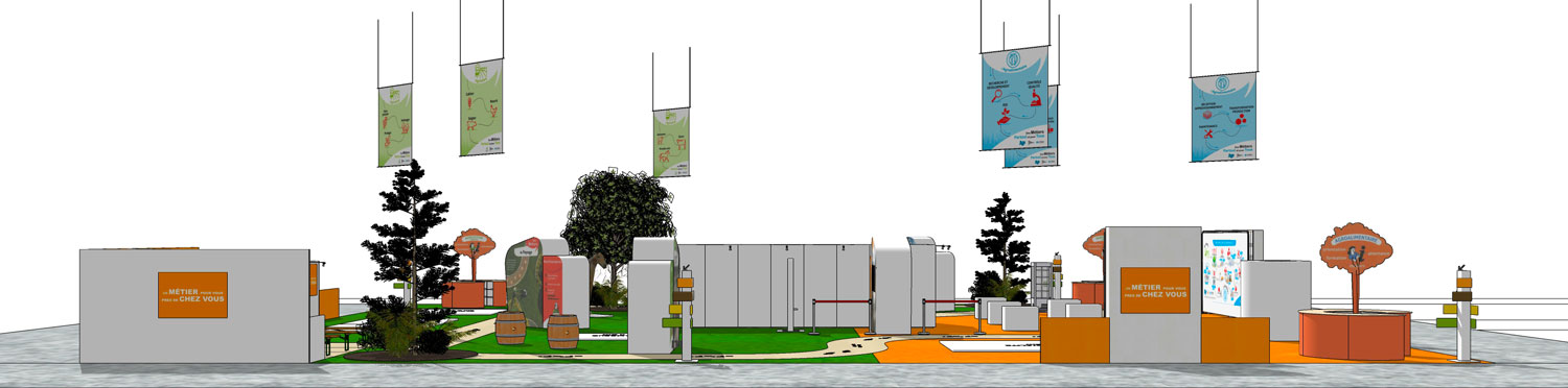 création maquette de stand événementiel PAO, agence DU SIROP design : ton partenaire évènementiel