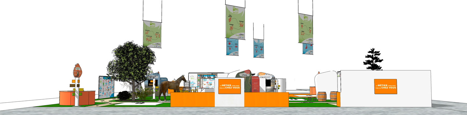 création maquette de stand événementiel PAO, agence DU SIROP design : ton partenaire évènementiel