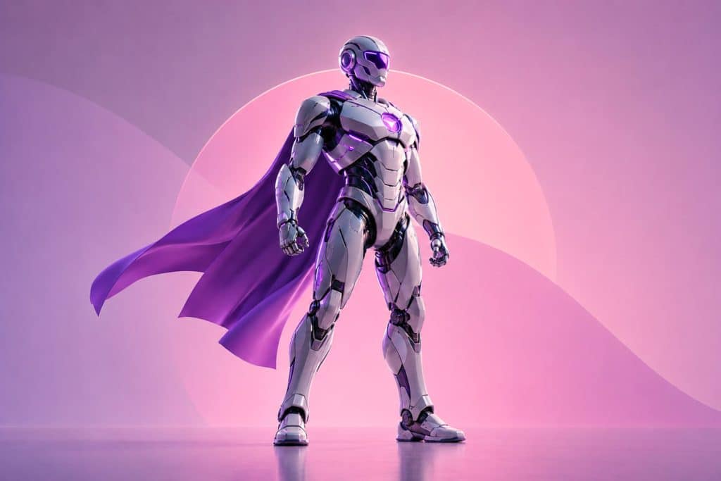 outils IA design graphique, robot super héros